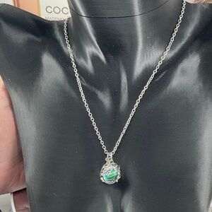 Elegant Silver Toned wire-wrapped moonstone pendant necklace P48